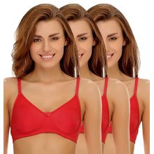 Clovia Pack of 3 Cotton Rich Non-Padded Wirefree T-shirt Bra in Multicolor - Red