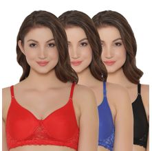 Clovia Pack Of 3 Cotton Rich Non-Wired Spacer Cup T-Shirt Bra - Multi-Color