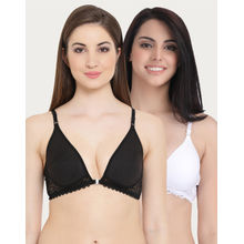Clovia Pack Of 2 Cotton Rich Non-Padded Front Open Plunge Bra - Multi-Color