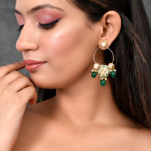 Shoshaa Gold-Plated Green Kundan Stones & Flower Pattern Drop Earrings