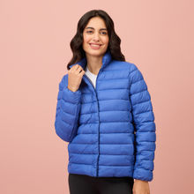NYKD By Nykaa Ultra Light Weight Puffer Jacket with Inbuilt Bag (Set of 2)-NYAT405-Blue