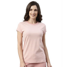 Enamor Essentials Womens Ea47-Short Sleeve Crew Neck Slim Fit Stretch Cotton Tee-Rouge - Pink