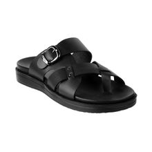 Metro Mens Black Flat ChappalsMetro Solid/plain Black Sandals