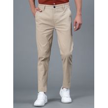 Red Tape Beige Solid Cotton Spandex Mens Chinos