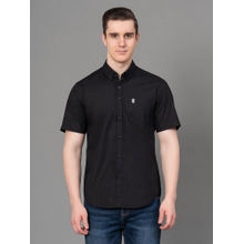 Red Tape Black Solid Cotton Poplin Mens Half Sleeve Shirt