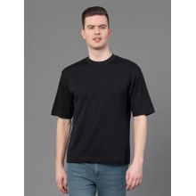 Red Tape Black Poly Cotton Solid Mens Oversized T-Shirt