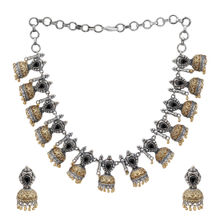 Peora Antique German Silver Plated Dual Tone Oxidised Choker Style Necklace Earring Set (PF55N08BL)