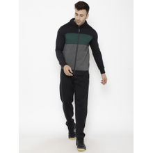 Chkokko Green grey & Black Men Fleece Zipper Hooded Winter Tracksuit (set Of 2)