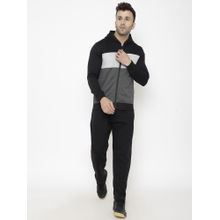 Chkokko Grey & Black Men Fleece Zipper Hooded Winter Tracksuit (set Of 2)