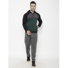 Chkokko Green grey & Grey Men Fleece Zipper Hooded Winter Tracksuit (set Of 2)