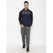 Chkokko Navy & Grey Men Fleece Zipper Hooded Winter Tracksuit (set Of 2)