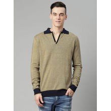 HARSAM Olive Textured Spread Collar T Shirt