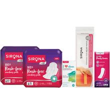 Sirona Menstrual Care Essentials Combo - (Sanitary Pads, Disposal Bags, Panty Liners & Pain Patches)