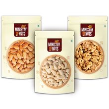 Ministry of Nuts Premium Dry Fruits - Pack Of 3 - Almonds, Cashew Nuts & Walnuts
