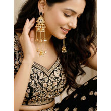 LUCKY JEWELLERY Kashmiri Earrings With Black Stone, Triple Jhumka And Long Ghungroo Chains