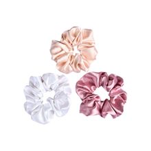 OOMPH White, Pink and Beige Satin Silk Scrunchy Rubber Band Hair Tie