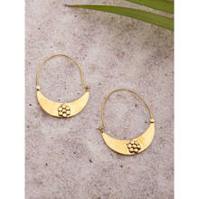 Studio One Love Floral Crescent Gold-Plated Handmade Brass Hoop Earrings