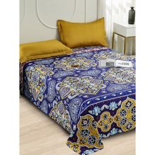 Story@Home 240 TC Microfiber Double Printed Flat Bedsheet with 2 Pillow Covers Purple & Yellow