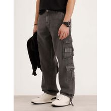 WROGN Men Charcoal Loose Fit Cargo Pocket Denim Jeans