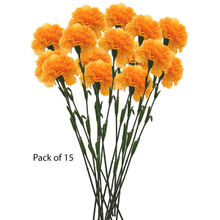 Fourwalls Artificial Single Carnation Flower Sticks for Home Decor (45 cm Tall, Pack of 15, Yellow)