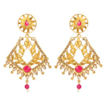 Priyaasi Magenta Gold-Plated Kundan Studded Classic Drop Earrings