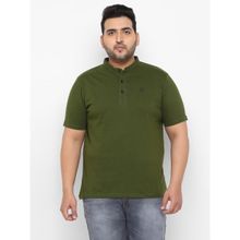 Urbano Plus Men's Olive Solid Mandarin Collar Regular Fit Cotton T-Shirt