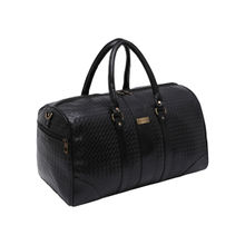 Fur Jaden Black Textured Leatherette Duffle Bag with External Shoe Pocket