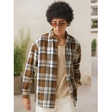 Bewakoof Men's Rust Orange Checked Oversized Shirt