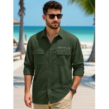 Bewakoof Men's Dark Green Mission Force Batch Printed Oversized Cargo Shirt