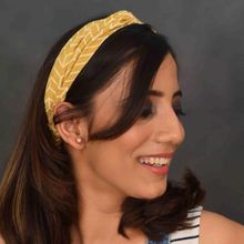 YoungWildFree Yellow Printed Elastic Knot Wrap Hair Band- Cute Fancy Design For Womens Dailywear