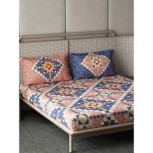 Ddecor Live Beautiful Ethnic King 144 TC Bedsheet And Double Dohar With 2 Pillow Covers - Orange