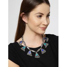 Infuzze Blue Silver-Plated Tribal Necklace