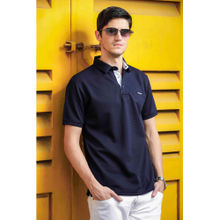 Parcel Yard Mens Navy Textured Polo Neck T-Shirt