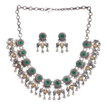 Peora Indian Jaipur Collection Round Shape Oxidised Choker Style Necklace Jewellery Set (PF55N10G)