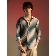 Campus Sutra Men Emerald Green & Ivory White Ombre Pleated Shirt