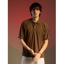 CAHOOT Men Chocolate Brown Ribbed Oversized Polo T-Shirt