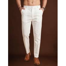 ETHNIC BAY Men Off White Modal Solid Straight Trouser