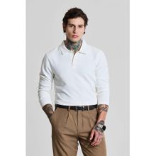 Snitch White Solid Full Sleeves Slim Casual Polo T-Shirt for Men