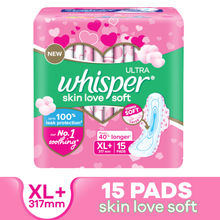 Whisper Ultra Skinlove Soft Sanitary Pads For Women,15 Thin Pads-Xl+,Our #1 Softness,Irritation Free