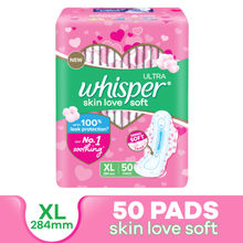 Whisper Ultra Skinlove Soft Sanitary Pads For Women,50 Thin Pads-Xl,Our #1 Softness,Irritation Free