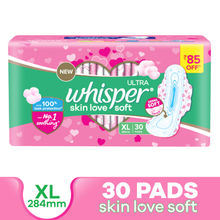 Whisper Ultra Skinlove Soft Sanitary Pads For Women,30 Thin Pads-Xl,Our #1 Softness,Irritation Free
