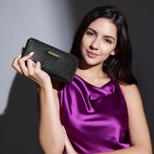 Pearlure Logan Zip Around the World Money Vegan Leather Black Wallet