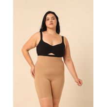 Krvvy Women Beige Seamless Mid-Thigh Shapewear Shorts