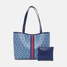 Alexis Blue and Red Stripped Monogram Design Tote Bag With Pouch