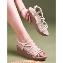 SHUZ TOUCH Off White Multi Strap Off White Wedges Heels