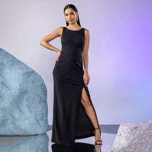 Twenty Dresses by Nykaa Fashion Black Shimmer Slit Gown
