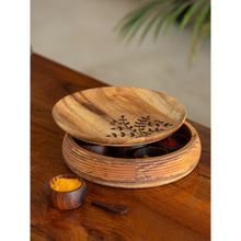 ExclusiveLane Burnt Leaf' Handcrafted Spice Box With Spoon Wood (7 Containers, 60 ml)
