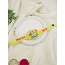 I Jewels Yellow LED Light & Musical Kids Cartoon Kids Rakhi with Greeting Card & Roli Chawal