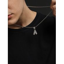 French Accent Men Embellished A Alphabet Pendant Necklace - Silver