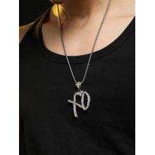 French Accent Men Embellished XO Pendant Necklace - Silver